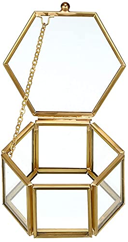 Ftof Glass Vintage Jewelry Box Golden Geometric Jewelry Display Organizer Ring Earring Keepsake Box Case Home Decorative Storage Box(Small) #TOP4