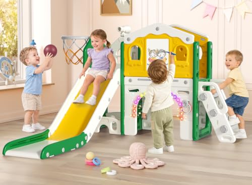 BIERUM 9 in 1 Toddler Slide for Toddlers Aged 1-3 Indoor Playset Green