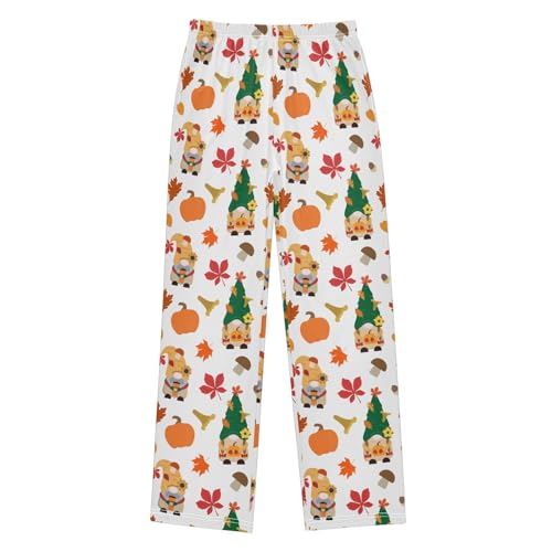 Gnome with Maple Leaves Mushroom Boys Long Pants Soft Trousers Elastic Waist Kids Lounge Bottoms with Pockets S-XL