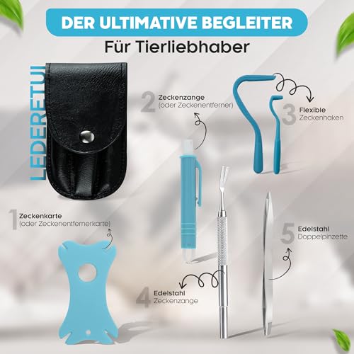 Beba kako Zeckenentferner Set – 6-teiliges Zeckenwerkzeug mit Pinzette, Zeckenhaken, Zeckenkarte & Etui – Für Mensch und Tier