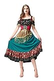Honeystore Damen Gypsy Renaissance Kleid Mittelalter Halloween Kostüm Outfits, Grün , Medium