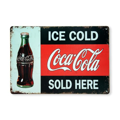 Image of Decorative Retro Metal Signs Wall Plate - 12x8 Inch (Ice Cold C-Cola) | Weatherproof Vintage Metal Sign Plate for Cafe, Home, Bar, Garage | Decorative Wall Hanging Sign Board