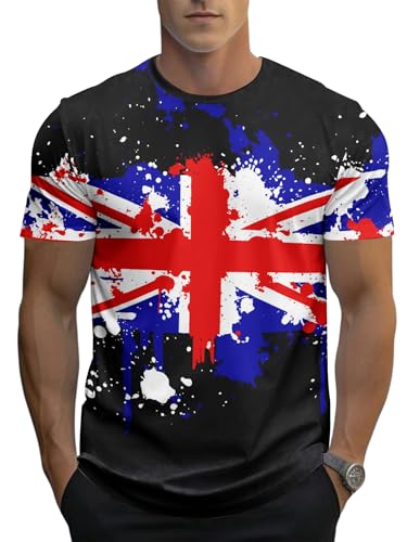 Mens Union Jack Shirt Great Britain Bunting Flags Print T Shirts (UK Alpha 5XL Regular Regular #2)