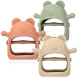 Eascrozn 3 Pack Baby Teething Toys 3 Months+, Silicone Teething Mitten for Babies Anti Drop Wrist Hand Teether, Baby Chew Toys for Sucking Needs