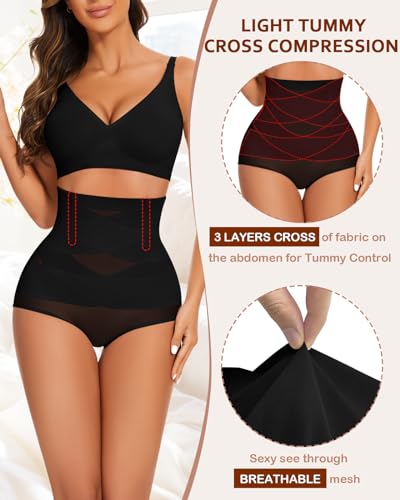 WOWENY Tummy Control Shapewear Panties for Women High Waist Seamless Panties Butt Lifter Underwear Comfy Body Shaper(2177-Black, Medium) - Thumbnail 3