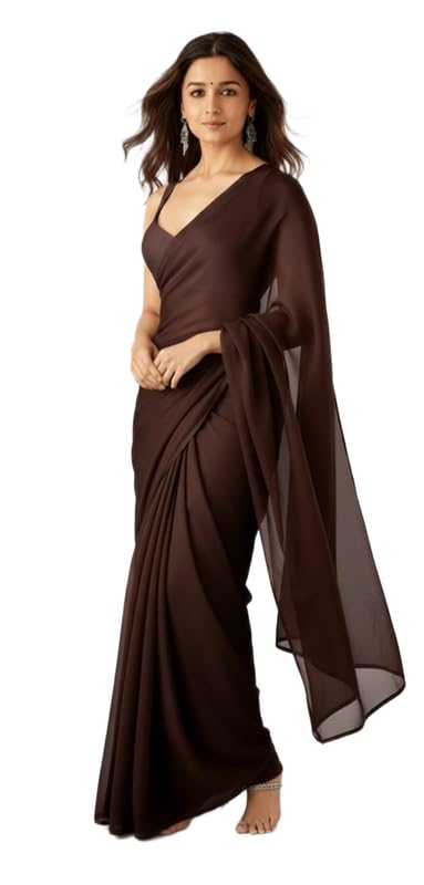 Womens Plain Solid Georegette Saree for Casual and Daily-picture-54