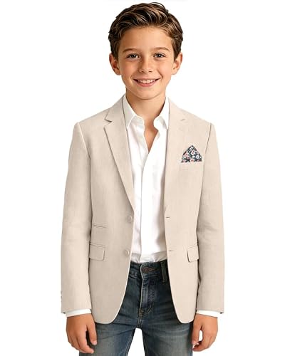 Beige Boys Blazers Linen Suit Jackets Casual Sport Coat Fashion Size 16