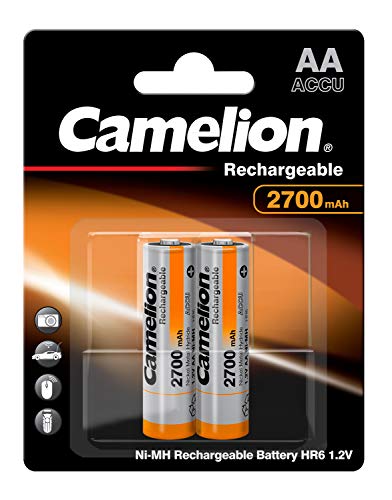 Camelion 17027206 Akku (NiMH, R6, Mignon, AA, 2700 mAh, inkl. Aufbewahrungsbox geeignet für 4 x Akkus) 2er-Pack