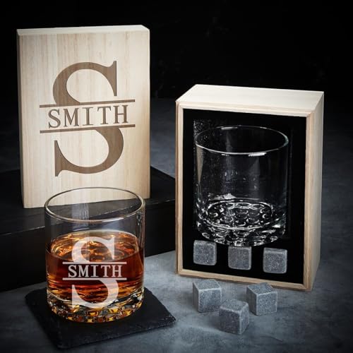 Custom Whiskey Glass Gift Set with Box and Whiskey Stones