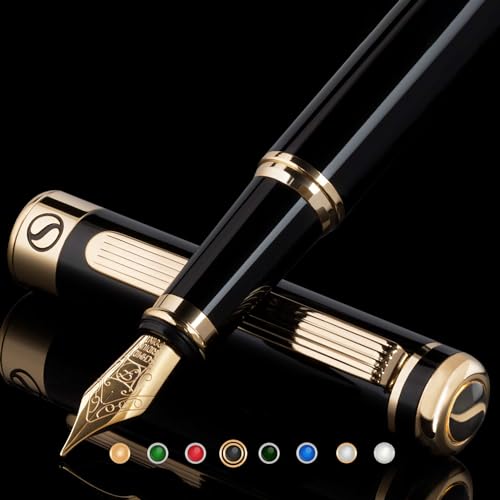 Image of Scriveiner Black Lacquer Fountain Pen - Stunning Award-Winning Luxury Pen, Schmidt Nib (Fine), Best Pen Gift Set for Men & Women, Professional, Executive, Office, Nice Pens