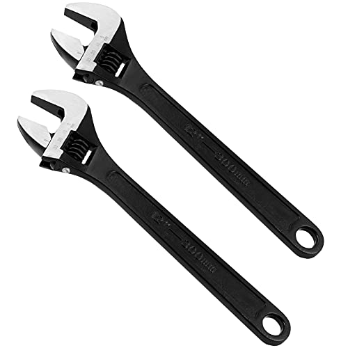 FUNSUEI 2 PCS 12 Inch Black Oxide Adjustable Wrench, Heavy Duty Shifter Movable Spanner with 40 mm Wide Jaw Capacity, Heat-Treated Forged Alloy Steel, Metric