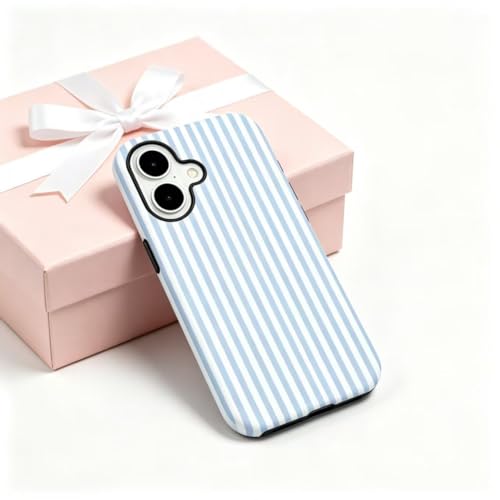 Image of for iPhone 17 Case Cute Phone Case,Compatible with MagSafe,Dual Layer Shockproof Protective Phone Cover,Hard Shell + Silicone Cover,Fashion Design for Women Girls,Striped Blue
