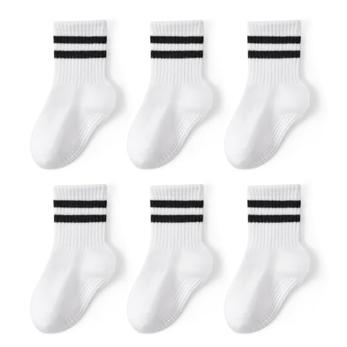 Image of Non-Slip Toddler Grip Crew Socks with Anti Skid Soles