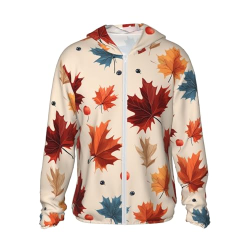 UPF 50+ Sun Protection Hoodie Long Sleeve Fall Maple Leaf Sun Shirt Rash Guard Fishing Shirts for Men