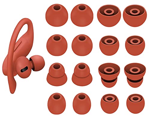 Image of 8 Pairs Powerbeats Pro Ear Tips Buds, 4 Size Replacement Soft Flexible Fit in Case Noise Reduce Silicone Gel Earbuds Eartips Wing Skin Accessories Compatible with Beats Flex /BeatsX - Lava Red