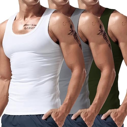 Camiseta de tirantes amarilla para hombre, color sólido, ajustada, para verano, fitness, deportes, 3 piezas, reloj digital de goma, F, M