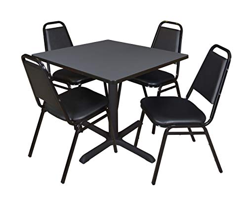 Image of Romig Pillar 42 in. Square X-Base Breakroom Table- Grey & 4 Restaurant Stack Chairs- Black