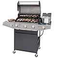 Unovivy 3-Burner Propane Gas Grill with Side Burner, Porcelain-Enameled Cast Iron Grates with 387 SQ.IN. Cooking Area, 39,650 BTU for Outdoor Cooking Kitchen, Garden and Patio Backyard Barbecue