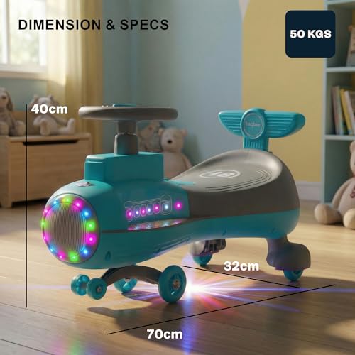 Image of Baybee Zygo Swing Car for Kids | Twister Push Ride on Baby Car with RGB Light & Music | Magic Car for Kid with 360 Steering & Backrest | Kids Car for 2-5 Years Boy Girl (Blue)