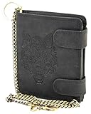MDM Cartera de piel para hombre con cadena, formato vertical con cadena de seguridad, Negro , 10.0 X 12.5 X 2.5 Centimeters, Biker