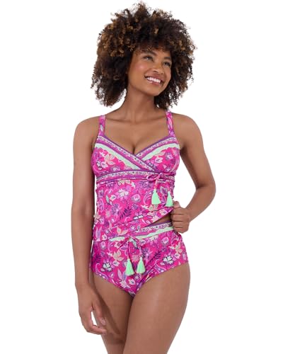 Joe Browns Women's Bright Tropical Neon Lace Trim Tankini Top, Pink Multi, 18