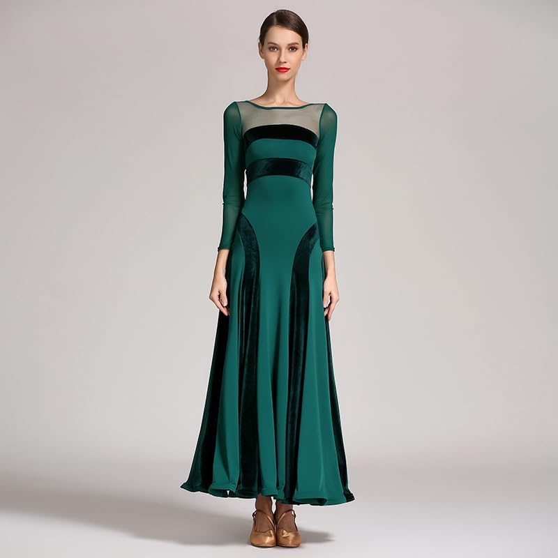 HEARTTOUCH Women's Ballroom Dance Competition Dress Modern Waltz Tango Standard Dress Long Sleeve Performance Costumes