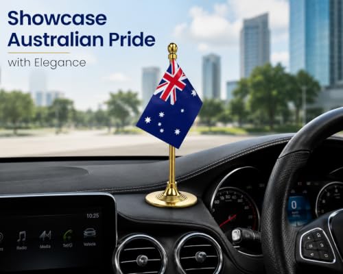 Image of The Flag Company Country flag for car dashboard | 2x3 Inch Flag with Elegant Golden Base & Pole | Car Dashboard Flag (Australia)