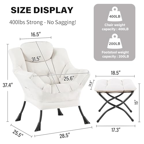 Image of Tiita Lazy Chair with Ottoman, Beige Modern Large Accent Chair, Comfy Leisure Sofa Armchair with Ottoman, Reading Chair with Footrest for Bedroom, Living Room, Dorm Rooms, Beige