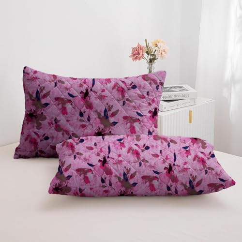 Image of LINENWALAS Printed Cotton Quilted Pillow Cover - Set of 4 | Ultra-Soft, Cooling & Breathable | Skin & Hair Friendly |Zipper Closure | Sweat-Absorbent & Hypoallergenic (18x28 Inches, Pink Paradise)