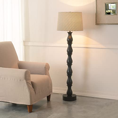 Kenroy Home Modern Eclectic Floor Lamp, 58 Inch Height, Oil Rubbed Bronze Finish, Brown And Cream Ikat Fabric Tapered Drum Shade, 3-Way Adjustable Lighting #TOP1