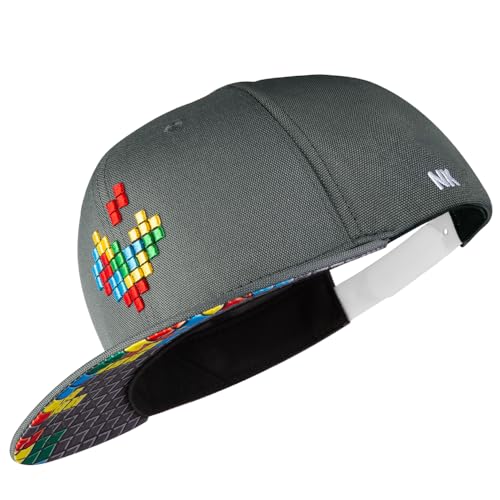 Nebelkind Snapback-Cap-Herren Damen, Flat Brim minimal Curve Kappe mit Stickerei, Pixel 1 One, Einheitsgröße OneSize Größenverstellbar Unisex Basecap Streetwear Style Cap mit geradem Schirm