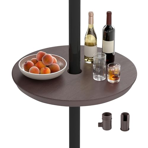 COSTWAY 50 cm Mesa para Sombrilla Ajustable para Exteriores, Bandeja Redonda para Sombrilla de 38 mm y 48 mm, Mesa Lateral Portátil y Ligera para Piscina, Playa o Jardín (Café)