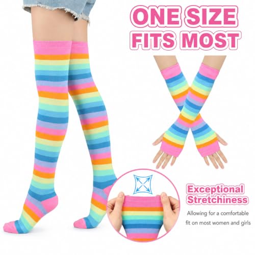 Image of Black and White Striped Arm Leg Warmers Sleeves Set Rainbow Socks Knee High Fingerless Gloves Hand Thigh Warm