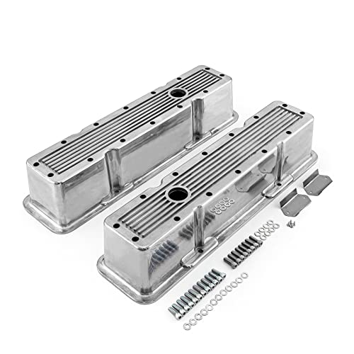 Speedmaster PCE314.1070.08 Compatible with Chevy SBC 350 Polished Ribbed Aluminum Valve Covers - Tall w/Hole
