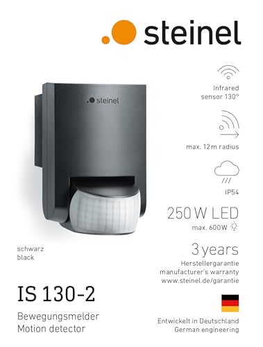 Steinel Bewegungsmelder IS 130-2 schwarz, 130° Bewegungssensor, 12 m Reichweite, für den Innen- und Außenbereich, IP54 – Ansicht 5