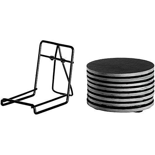 Round Black Slate Coasters With Rack (4 Inches, 9 Pieces) #TOP2
