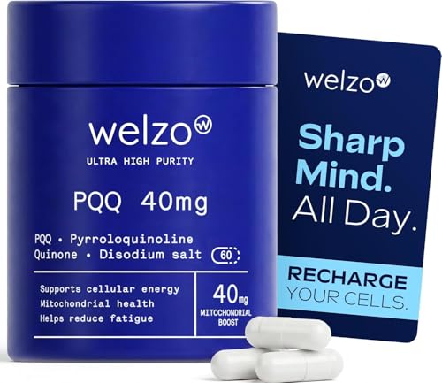 Welzo PQQ 20mg 99%+ Ultra High Purity Pyrroloquinoline Quinone Bio-Identical Mitochondrial & Cellular Energy Support High Potency Antioxidant 60 Capsules