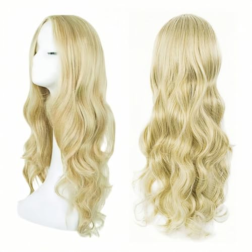 SDXCJY Parrucca ondulata – Parrucche lunghe e ricci a testa piena per donne e ragazze, lunghezza 27 pollici, capelli sintetici biondi chiari, ideali per feste cosplay e uso quotidiano (biondo chiaro)