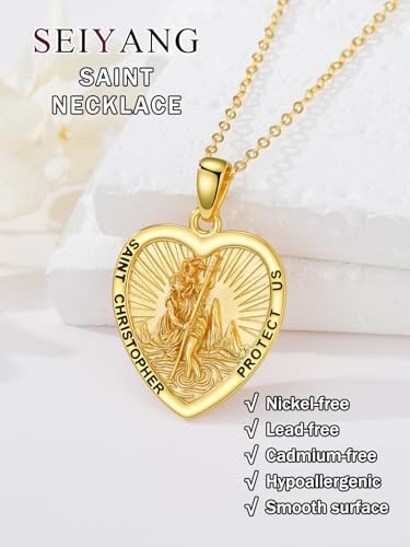Seiyang Heart Saint Necklace 925 Sterling Silver Patron Amulet Medal Jewelry for Women (with Gift Box)4