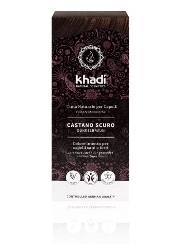 khadi CASTANO SCURO Tinta Naturale per Capelli, castano scuro intenso e luminoso fino a un bruno deciso, 100% vegetale, naturale e vegano, cosmetici naturali certificati, 100g