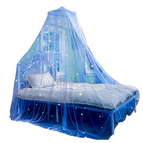 GTHTUHFD Double Layer Sheer Mesh Bed Canopy - Princess Mosquito Net Tent, Lace Dome Drapes For Girls, Protective Bed Tents, Mesh Shielding Netting For Bed Protection,Blue-60 * 250 * 850cm