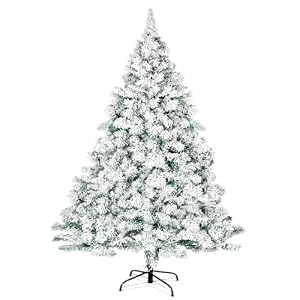 Outroad 6ft Snow Flocked Christmas Tree Premium Hinged Artificial Pine TreeXmas Tree Metal Stand and 800 Lush Branch Tips Holiday Decorate Easy to Assemble White