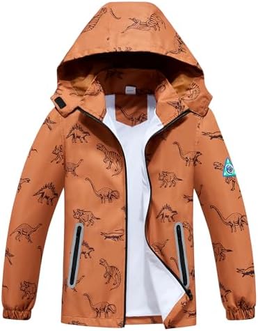 Boys Rain Jacket with Detachable Hood Lightweight Raincoats for Kids Windbreaker