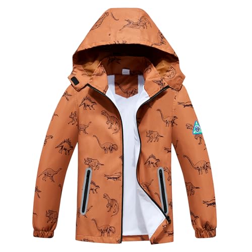 Boys Rain Jacket with Detachable Hood Lightweight Raincoats for Kids Windbreaker