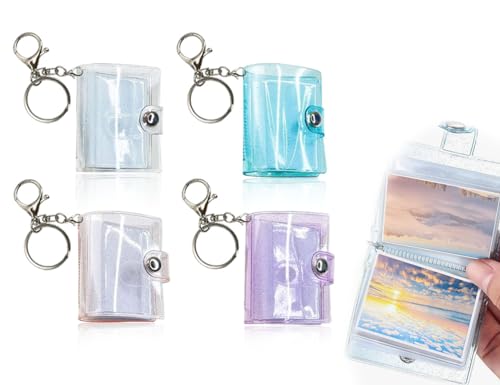 ZoeTekway 4 Stück Mini Fotoalbum Schlüsselanhänger,Personalized Tragbares Kleines Bild Binder Schlüsselring,Geschenkidee zum Aufbewahren wertvollen Fotoerinnerungen(4.8 * 6.2 * 2CM,4 Farben)