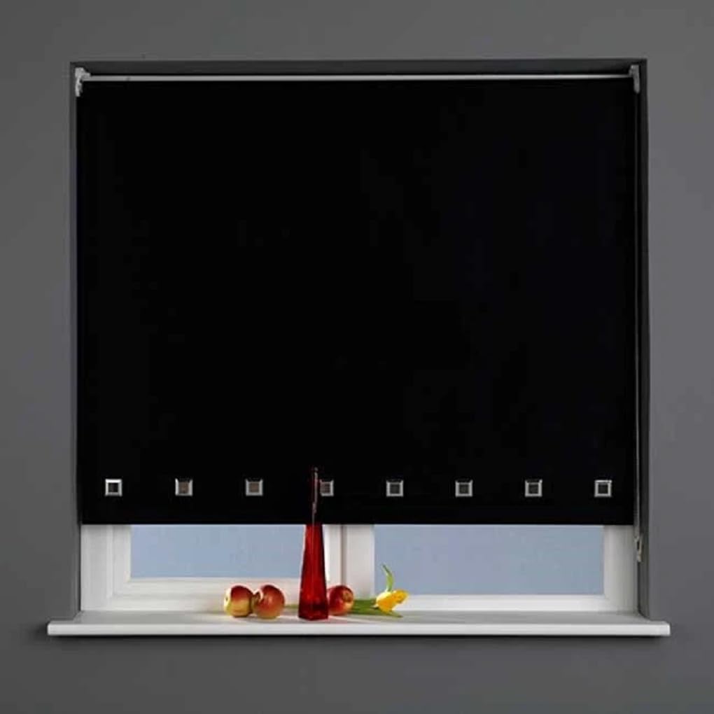 Roller Blinds Easy Fit Trimable Home Office Window Square Eyelet Fabric Blind 160cm Drop (Black, 150 x 160 cm)