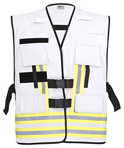 PACOTEX Chaleco funcional para la identificación de personal de emergencia, como por ejemplo chaleco de seguridad de bomberos (blanco), White Neon Yellow, XXL