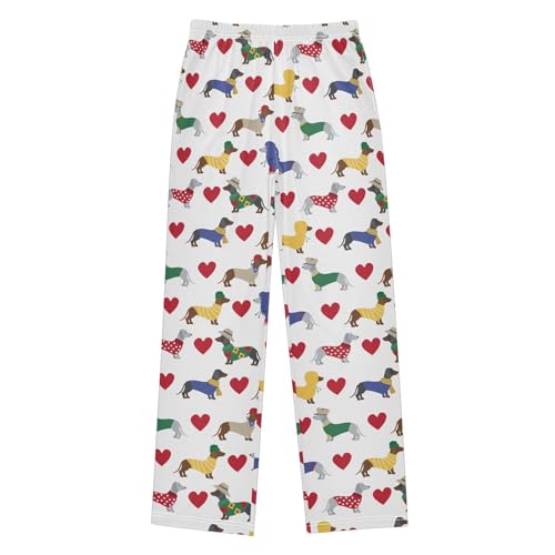 Dachshund Dog Love Heart Boys Long Pants Soft Trousers Elastic Waist Kids Lounge Bottoms with Pockets S-XL