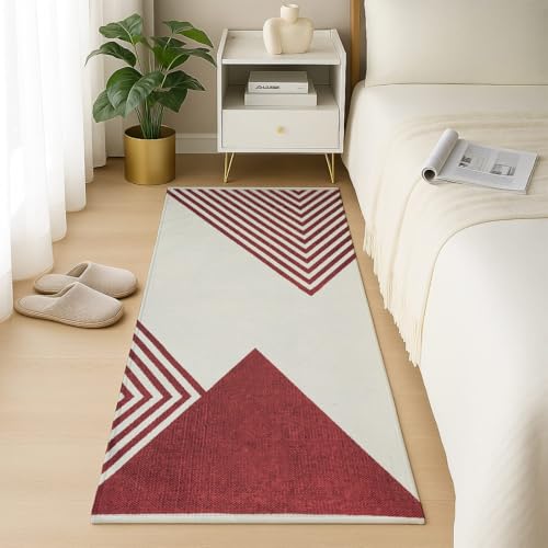 Image of SAGON 2x5 Ft Printed Runner Carpet - Cotton Bedside Rug for Bedroom & Living Room (Vine Trangle)