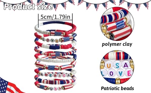 4th of July Bracelets Accessories-American Flag Friendship Love Bracelets, Red White Blue, 9 Piece Set, Patriotic USA Jewelry for Men Women4